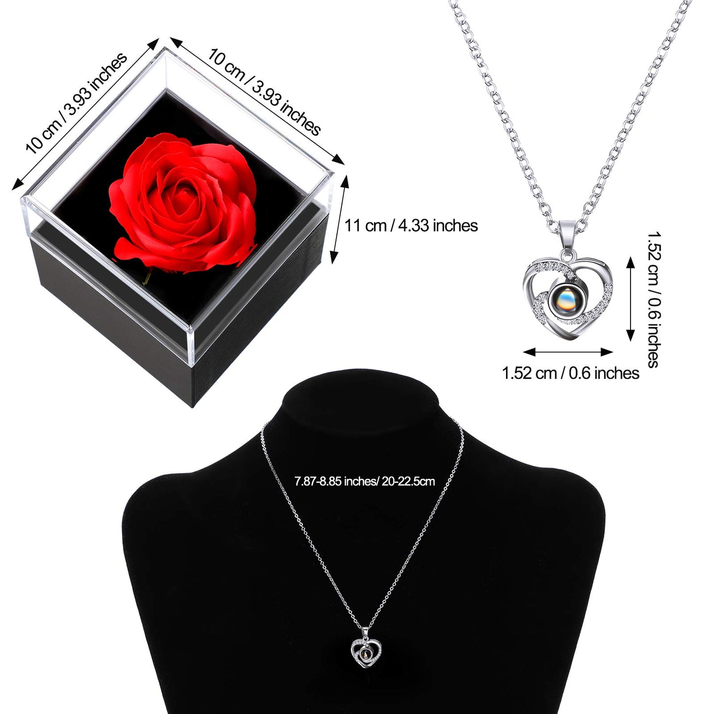 Collar de proyección 'Te Amo' en 100 idiomas con caja de regalo de rosa