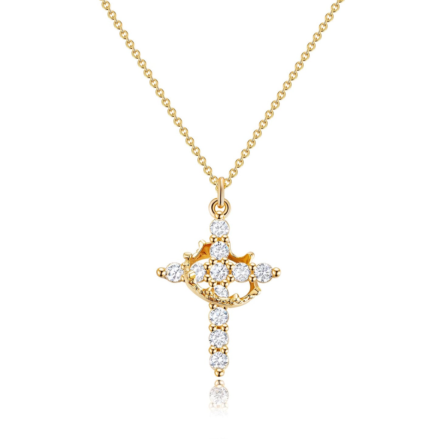 Collar con colgante de cruz corona de oro de 14K